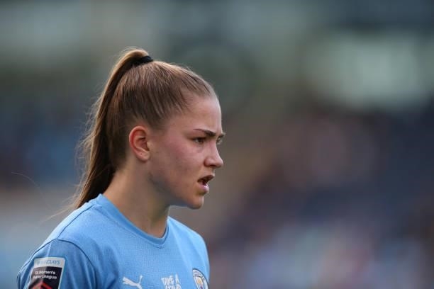 Jess Park of Manchester City Women looks on during the Barclays FA Women's Super League match between Manchester City Women and West Ham United Women...