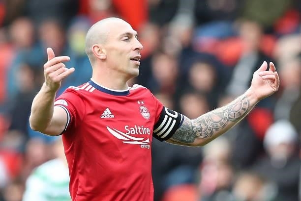Scott Brown of Celtic is seen during the Ladbrokes Scottish Premiership match between Aberdeen and Celtic at Pittodrie Stadium on October 03, 2021 in...