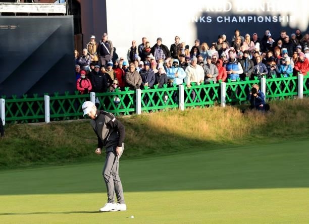 John Murphy of Ireland holes a birdie putt on the 18th hole during the final round of The Alfred Dunhill Links Championship on The Old Course on...