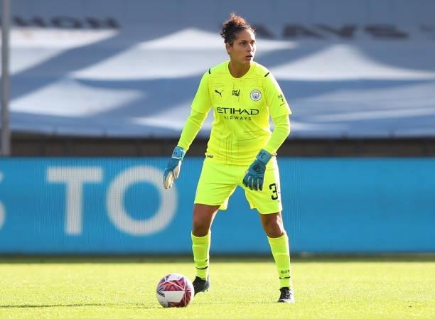 Karima Benameur of Manchester City Women looks on during the Barclays FA Women's Super League match between Manchester City Women and West Ham United...
