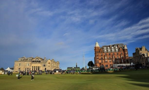 Danny Willett of England plays his second shot on the 18th hole during the final round of The Alfred Dunhill Links Championship on The Old Course on...