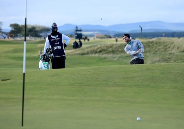 Daniel Gavins of England plays his third shot on the 17th hole during the final round of The Alfred Dunhill Links Championship on The Old Course on...