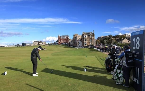 Matthias Schmid of Germany plays his tee shot on the 18th hole during the final round of The Alfred Dunhill Links Championship on The Old Course on...