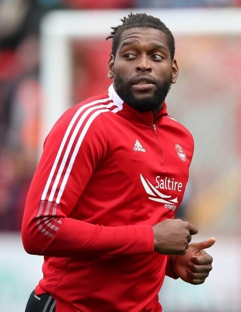 Jay Emmanuel Thomas of Aberdeen is seen prior the Ladbrokes Scottish Premiership match between Aberdeen and Celtic at Pittodrie Stadium on October...