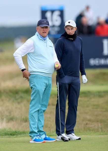 Rurik Gobel of South Africa waits to play his tee shot on the 16th hole with Joe Root of England during the final round of The Alfred Dunhill Links...