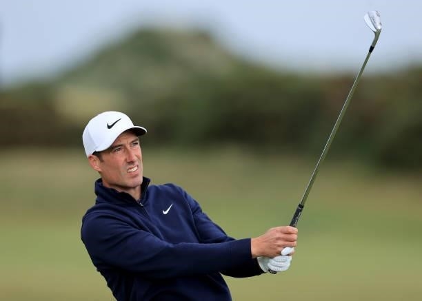 Ross Fisher of England plays his second shot on the 15th hole during the final round of The Alfred Dunhill Links Championship on The Old Course on...