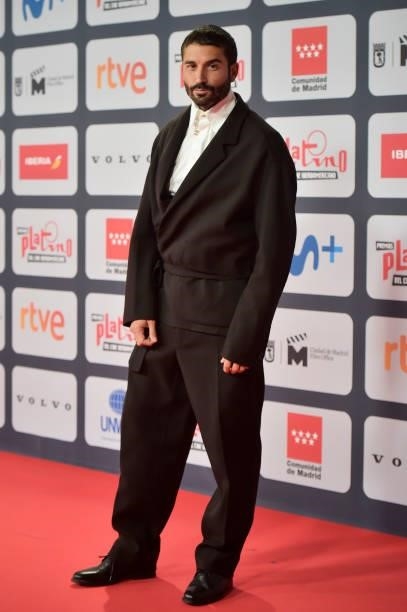 Alex Garcia attends to Red Carpet of Platino Awards 2021 on October 03, 2021 in Madrid, Spain.