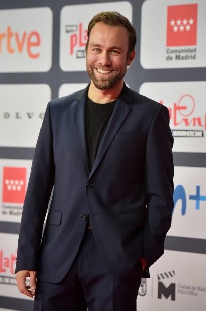 Carlos Serrano attends to Red Carpet of Platino Awards 2021 on October 03, 2021 in Madrid, Spain.
