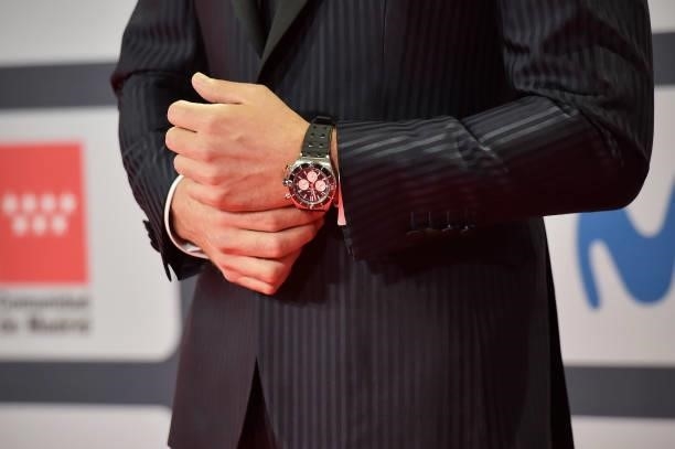 Detail view of watch of Alvaro Morte attends to Red Carpet of Platino Awards 2021 on October 03, 2021 in Madrid, Spain.
