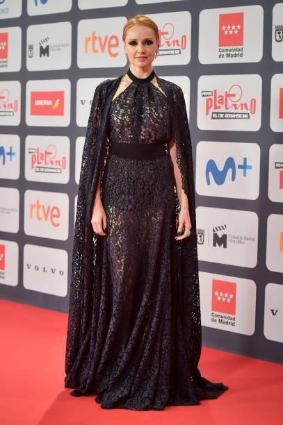 Cristina Castaño attends to Red Carpet of Platino Awards 2021 on October 03, 2021 in Madrid, Spain.
