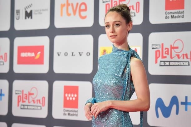 Elena Rivera attends to Red Carpet of Platino Awards 2021 on October 03, 2021 in Madrid, Spain.