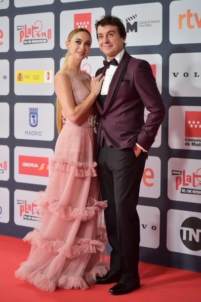 Marta Hazas and Javier Veiga attends to Red Carpet of Platino Awards 2021 on October 03, 2021 in Madrid, Spain.