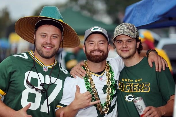 Green Bay Packers fans tailgate in the parking lot before the game against the Pittsburgh Steelers at Lambeau Field on October 03, 2021 in Green Bay,...