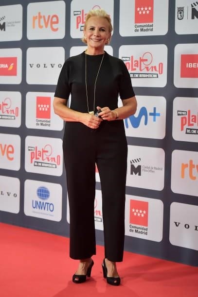 Elena Irureta attends to Red Carpet of Platino Awards 2021 on October 03, 2021 in Madrid, Spain.