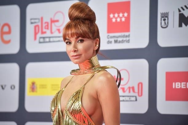 Majida Issa attends to Red Carpet of Platino Awards 2021 on October 03, 2021 in Madrid, Spain.