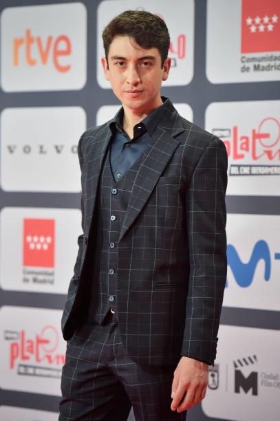 Aron Hernandez attends to Red Carpet of Platino Awards 2021 on October 03, 2021 in Madrid, Spain.