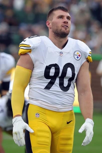 Watt of the Pittsburgh Steelers during pregame against the Green Bay Packers at Lambeau Field on October 03, 2021 in Green Bay, Wisconsin.