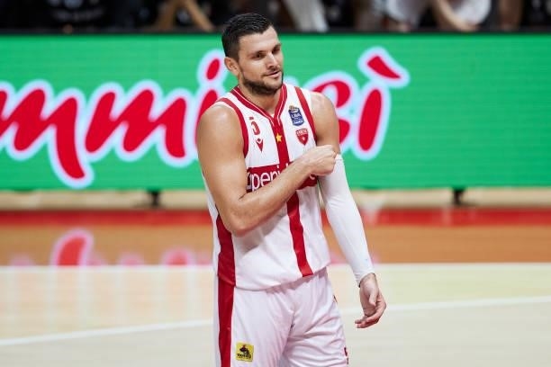 Alessandro Gentile of Openjobmetis Varese looks dejected during the Lega Basket Serie A match between Virtus Segafredo Bologna and Openjobmetis...