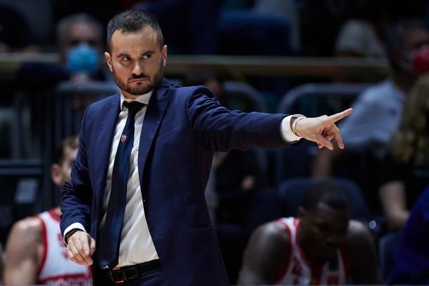 Vertemati Adriano, Manager of Openjobmetis Varese reacts during the Lega Basket Serie A match between Virtus Segafredo Bologna and Openjobmetis...