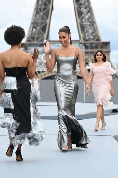 Kat Graham and Leyna Bloom walk the runway during "Le Defile L'Oreal Paris 2021