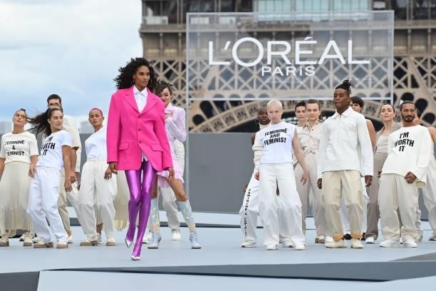 Cindy Bruna walks the runway during "Le Defile L'Oreal Paris 2021