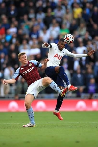 Emerson Royal of Tottenham Hotspur and Matt Targett of Aston Villa during the Premier League match between Tottenham Hotspur and Aston Villa at...