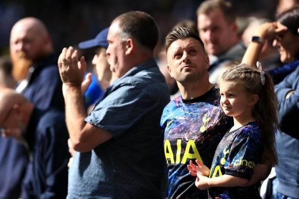 Tottenham Hotspur fans are seen during the Premier League match between Tottenham Hotspur and Aston Villa at Tottenham Hotspur Stadium on October 03,...