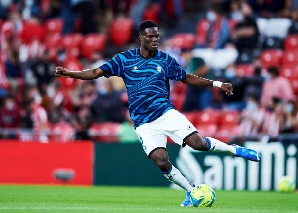 Mamadou Loum of Deportivo Alaves in action during the Laliga Santander match between Athletic Club and Deportivo Alaves at San Mames Stadium on...
