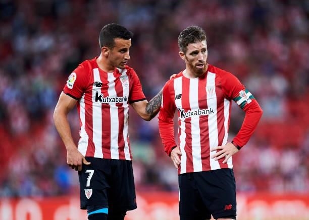 Iker Muniain and Alejandro Berenguer of Athletic Club reacts during the Laliga Santander match between Athletic Club and Deportivo Alaves at San...