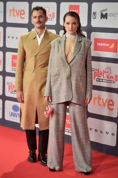 Pedro Fontaine and Geraldine Neary attends to Red Carpet of Platino Awards 2021 on October 03, 2021 in Madrid, Spain.