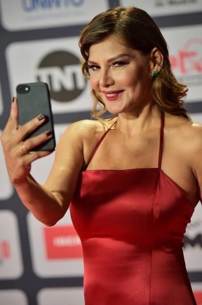 Ivonne Reyes attends to Red Carpet of Platino Awards 2021 on October 03, 2021 in Madrid, Spain.