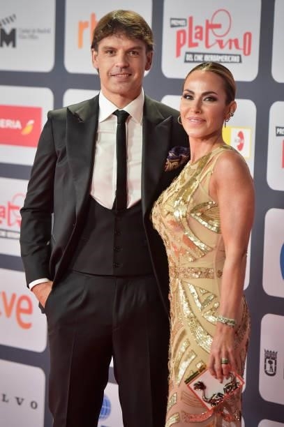 Fernando Morientes and Maria Victoria Lopez attends to Red Carpet of Platino Awards 2021 on October 03, 2021 in Madrid, Spain.