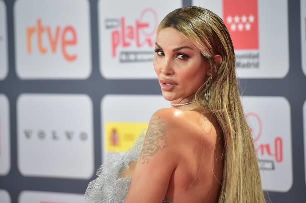 Daniela Santiago attends to Red Carpet of Platino Awards 2021 on October 03, 2021 in Madrid, Spain.