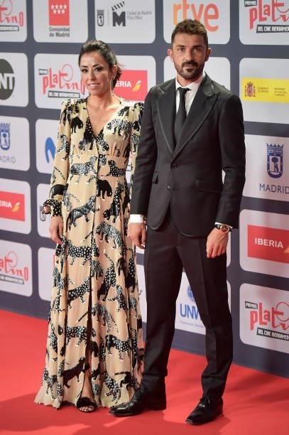Patricia Gonzalez and David Villa attends to Red Carpet of Platino Awards 2021 on October 03, 2021 in Madrid, Spain.