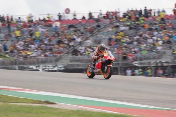Marc Marquez of Spain and Repsol Honda Team heads down a straight during the MotoGP race during the MotoGP Of The Americas - Race on October 03, 2021...