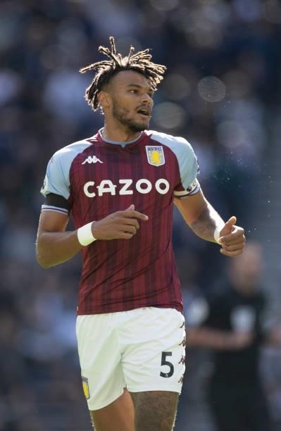 Tyrone Mings of Aston Villa during the Premier League match between Tottenham Hotspur and Aston Villa at Tottenham Hotspur Stadium on October 03,...