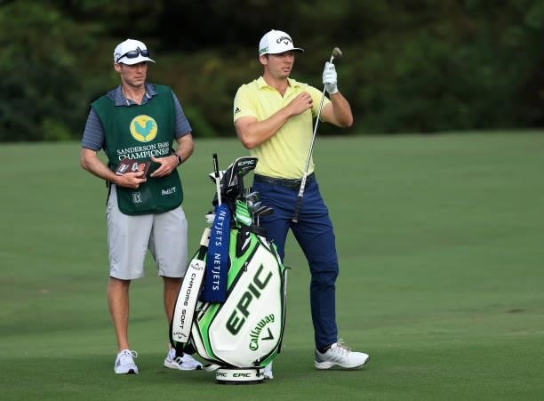 Sam Burns prepares to play his shot on the 16th hole during the final round of the Sanderson Farms Championship at Country Club of Jackson on October...