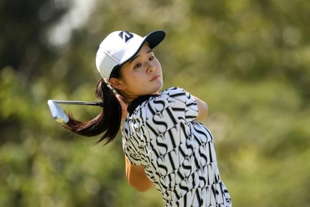 Amateur Haruka Kawasaki of Japan hits her tee shot on the 4th hole during the final round of the 54th Japan Women's Open Golf Championship at...