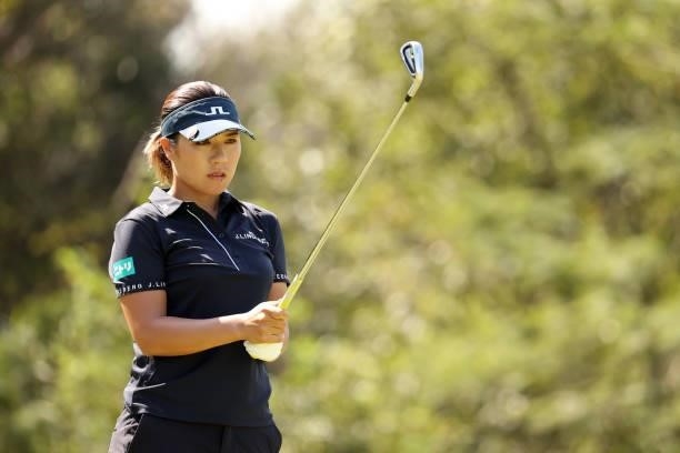 Eri Okayama of Japan is seen before her tee shot on the 4th hole during the final round of the 54th Japan Women's Open Golf Championship at...