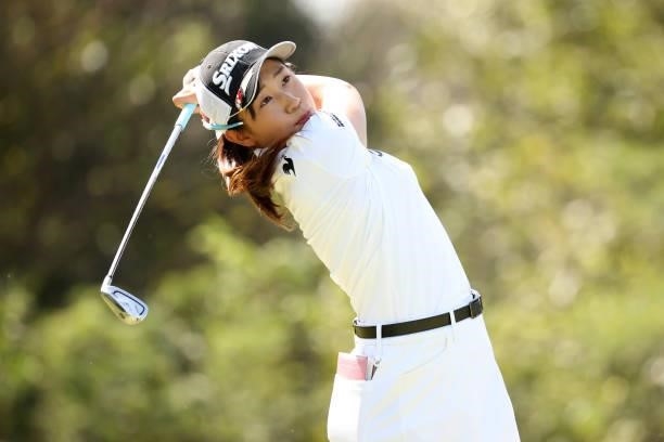 Nana Suganuma of Japan hits her tee shot on the 4th hole during the final round of the 54th Japan Women's Open Golf Championship at Karasuyamajo...