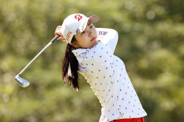 Kotone Hori of Japan hits her tee shot on the 4th hole during the final round of the 54th Japan Women's Open Golf Championship at Karasuyamajo...