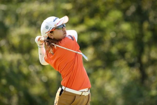 Mika Miyazato of Japan on the 1st hole on the 4th hole during the final round of the 54th Japan Women's Open Golf Championship at Karasuyamajo...
