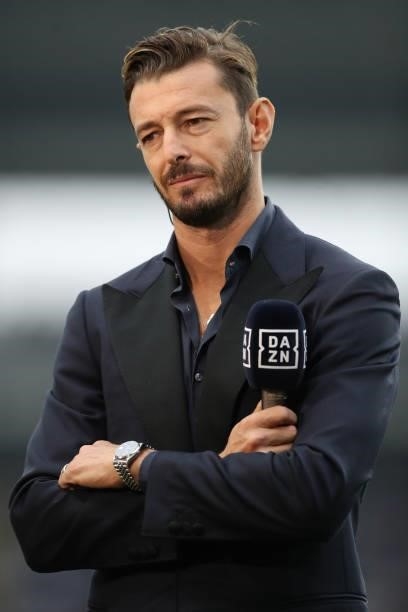 Former Footballer of both Juventus and Torino FC, Federico Balzaretti now a commentator for DAZN pictured prior to the Serie A match between Torino...