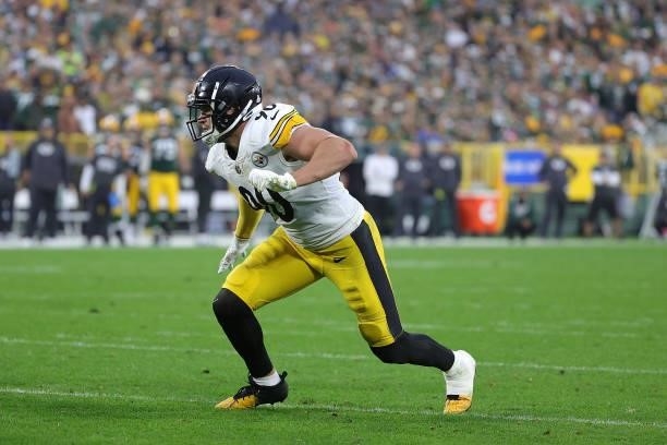 Watt of the Pittsburgh Steelers rushes the passer during a game against the Green Bay Packers at Lambeau Field on October 03, 2021 in Green Bay,...