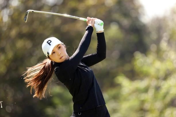 Erika Kikuchi of Japan hits her tee shot on the 4th hole during the final round of the 54th Japan Women's Open Golf Championship at Karasuyamajo...
