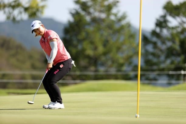 Mao Saigo of Japan attempts a putt on the 7th green during the final round of the 54th Japan Women's Open Golf Championship at Karasuyamajo Country...