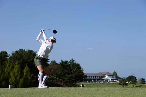 Minami Katsu of Japan hits her tee shot on the 9th hole during the final round of the 54th Japan Women's Open Golf Championship at Karasuyamajo...