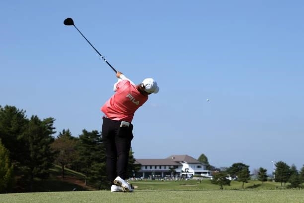 Mao Saigo of Japan hits her tee shot on the 9th hole during the final round of the 54th Japan Women's Open Golf Championship at Karasuyamajo Country...
