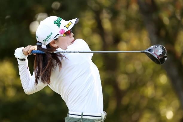 Minami Katsu of Japan hits her tee shot on the 14th hole during the final round of the 54th Japan Women's Open Golf Championship at Karasuyamajo...