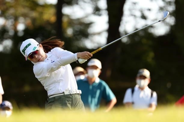 Minami Katsu of Japan hits her tee shot on the 16th hole during the final round of the 54th Japan Women's Open Golf Championship at Karasuyamajo...